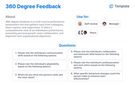 questions for feedback from colleagues.